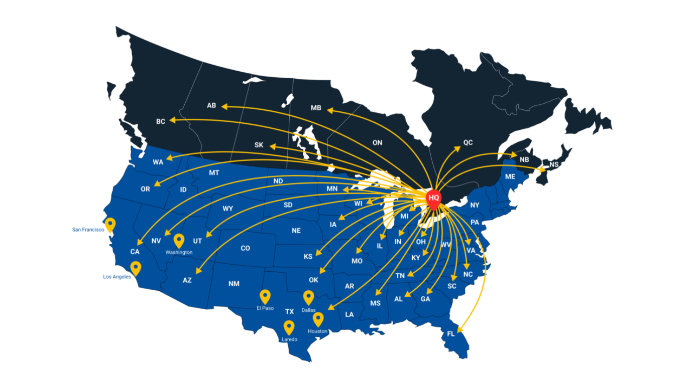 North America USA and Canada transportation coverage